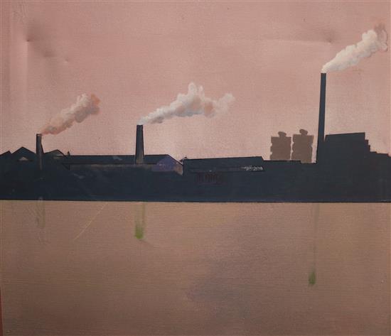 Daniel Lang, oil on canvas, Morgan Crucible, inscribed and dated 1969, 61 x 61cm